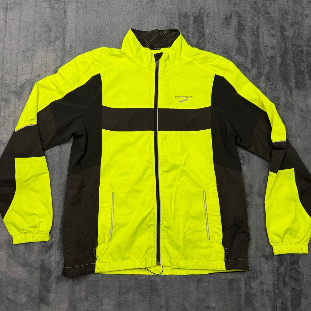 Brooks Mens Shelter Technology Running Jacket Neon Yellow Black L 210430